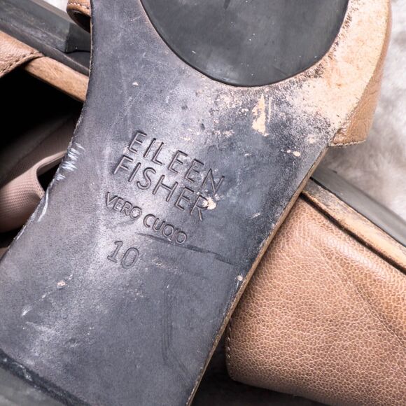 Eileen Fisher Allot Taupe Leather MeshPointed Toe Mesh Strap Flats Women Size 10 - Picture 7 of 15